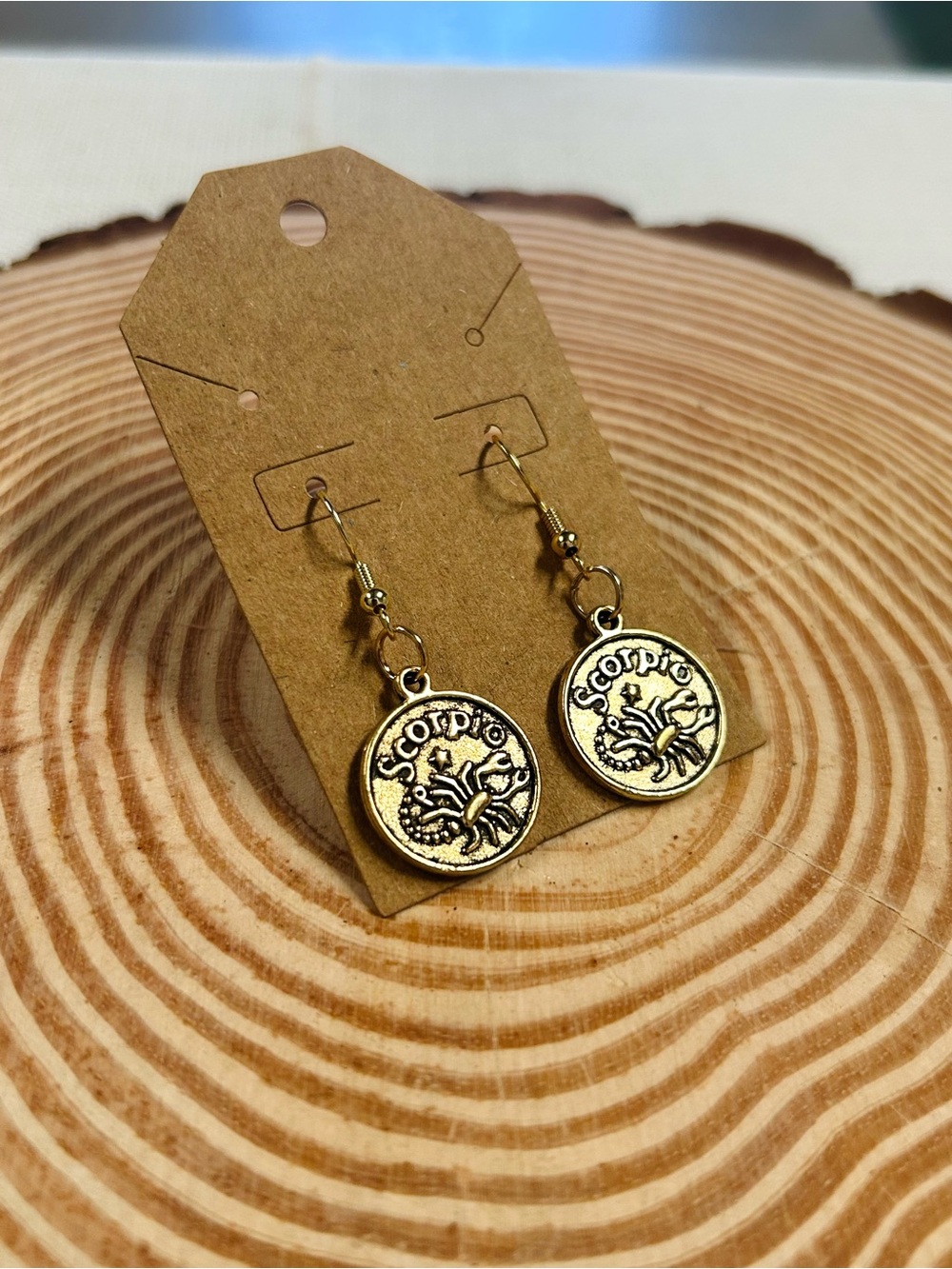 Gold Tone Scorpio Zodiac Charm Dangle Earrings Astrology Horoscope Jewelry NWT